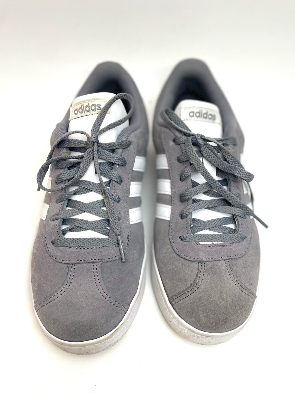 Adidas VL Court 2.0 Gray Suede Sneakers with White Stripes